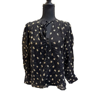 NWT DEREK LAM BLACK AND GOLD SHIMMER POLKA DOT LONG SLEEVE PUFF SHOULDER BLOUSE